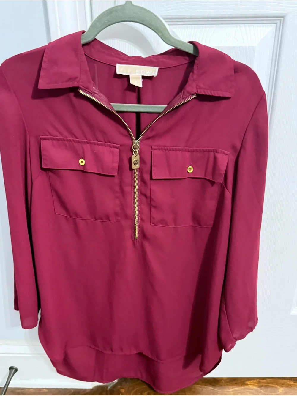 Michael Kors Raspberry Zip-Front Utility Tunic color Burgundy